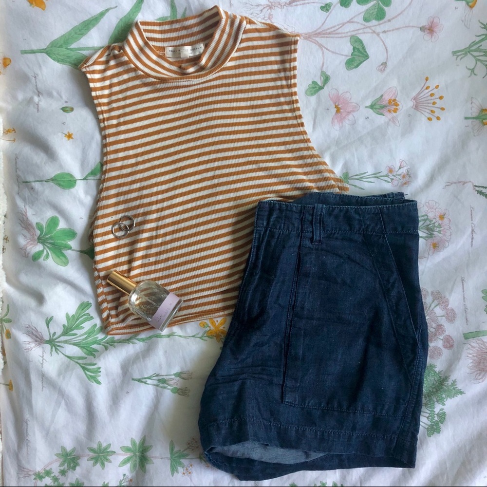 Adorable striped cropped mock neck tank top